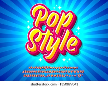 Colorful Pop Art Style Text Effect With Cool Retro Pop Design, Sunburst Background And Bright Glowing Blue Color, Pop Poster Headline Vector Design