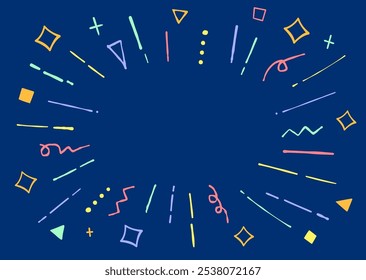 Colorful and pop hand-drawn concentrated lines on a dark blue background