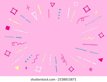 Colorful and pop hand-drawn concentrated lines on a pink background