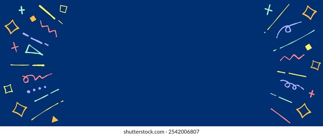 Colorful and pop hand-drawn concentrated lines on a dark blue wide background