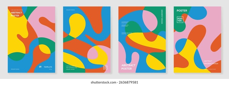 Colorful pop poster background vector set. Minimalist cover template with geometric shape. Ideal design for social media, banner, summer season card.