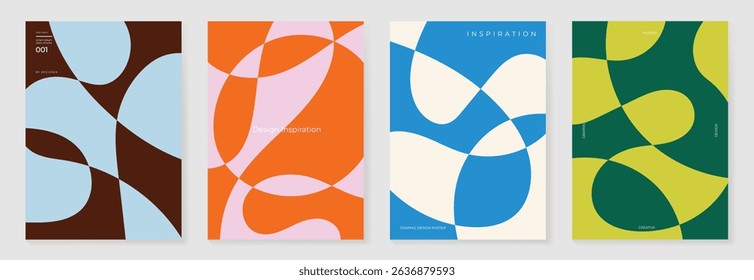 Colorful pop poster background vector set. Minimalist cover template with geometric shape. Ideal design for social media, banner, summer season card.