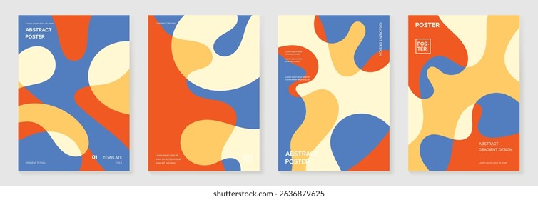 Colorful pop poster background vector set. Minimalist cover template with geometric shape. Ideal design for social media, banner, summer season card.
