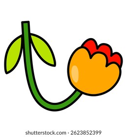 Colorful pop retro groovy flower clipart. Cute and simple flower ornament. Minimalist flat flower decoration.
