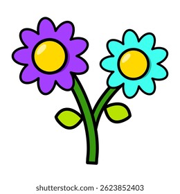 Colorful pop retro groovy flower clipart. Cute and simple flower ornament. Minimalist flat flower decoration.
