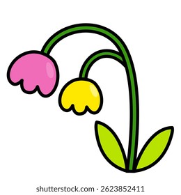 Colorful pop retro groovy flower clipart. Cute and simple flower ornament. Minimalist flat flower decoration.