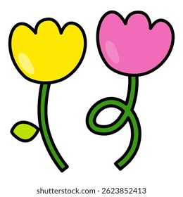 Colorful pop retro groovy flower clipart. Cute and simple flower ornament. Minimalist flat flower decoration.