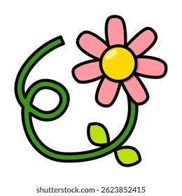 Colorful pop retro groovy flower clipart. Cute and simple flower ornament. Minimalist flat flower decoration.