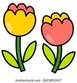 Colorful pop retro groovy flower clipart. Cute and simple flower ornament. Minimalist flat flower decoration.