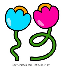 Colorful pop retro groovy flower clipart. Cute and simple flower ornament. Minimalist flat flower decoration.
