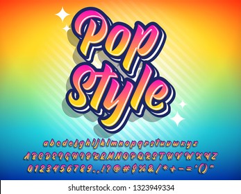 colorful pop style text effect, cool retro pop design, lettering logo type design, poster title and branding headline