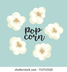 Colorful popcorn items vector cute set. Tasty fast food unhealthy meal. Some small pieces of popcorn