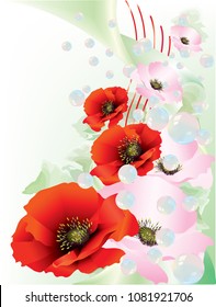 Colorful poppies with bubbles floating in the background