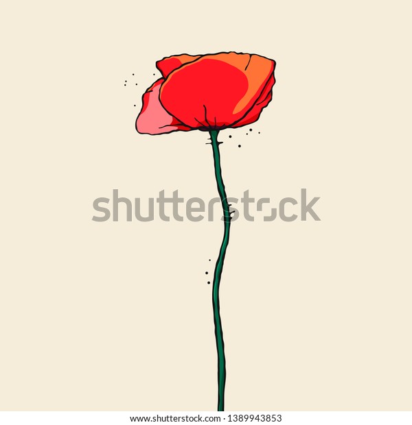 Colorful Poppy Flower Outline Handdraw Illustration Stock Vector   Colorful Poppy Flower Outline Handdraw 600w 1389943853 