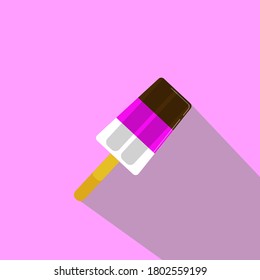 Popsicle colorido , Ilustración plana de un vector pélsico colorido con sombra larga sobre fondo rosa