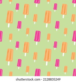 Colorful popsicle with green background.