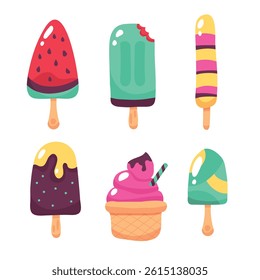 Colorful Popsicle and Ice Cream Vector Set with Summer Treats