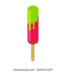 Colorful popsicle melting under the sun with vibrant shades of green and red during a hot summer day