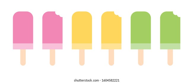 Colorful Popsicles in 3 Color Variations on White Background