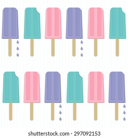 colorful popsicles in horizontal rows summertime cool dessert vector seamless pattern on light stripes