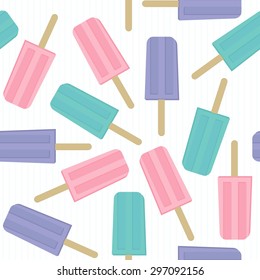 colorful popsicles mess summertime cool dessert vector seamless pattern on light stripes