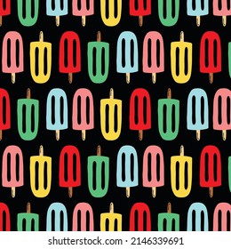 Colorful popsicles pattern on black background 