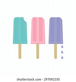 colorful popsicles summertime cool dessert vector card poster centerpiece on light stripes