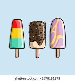 Colorful popsicles in various flavors