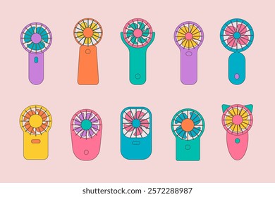 Colorful Portable Fan Illustration. Set of Portable Fan Vector