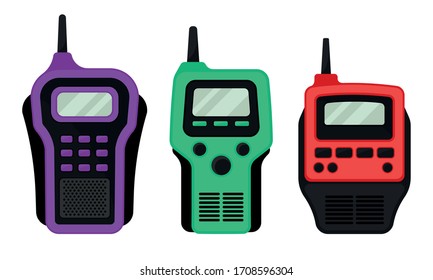 Colorful Portable Radio Device or Walkie Talkie with Antenna Vector Set