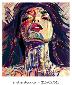 Colorful  portrait of a beautiful woman - vector illustration (Ideal for printing, poster or wallpaper, house decoration) 
