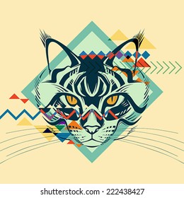 Colorful portrait of a cat. Creative illustration 