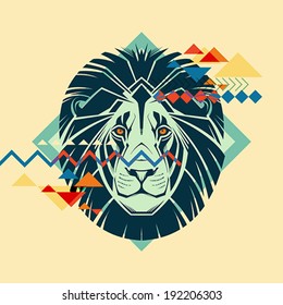 Colorful portrait of a lion. Creative illustration