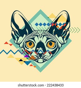 Colorful portrait of sphinx cat. Creative illustration 