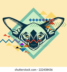 Colorful portrait of sphinx cat. Creative illustration 