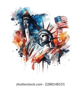 A colorful portrait the Statue Liberty from the United States (New York)  For T  shirts  stickers  tattoos  posters  Neon colors black background   