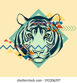 Colorful portrait of a tiger. Creative illustration