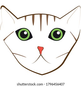 colorful portrait of white cat with green eyes and orange nose