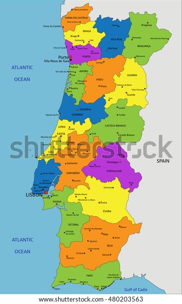 Colorful Portugal Political Map Clearly Labeled Stock Vector (Royalty ...