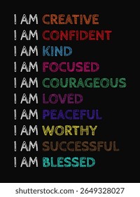 Colorful Positive Affirmations Poster – Motivational "I AM" Quotes Wall Art