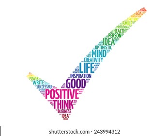 Colorful Positive thinking check mark, vector business concept words cloud