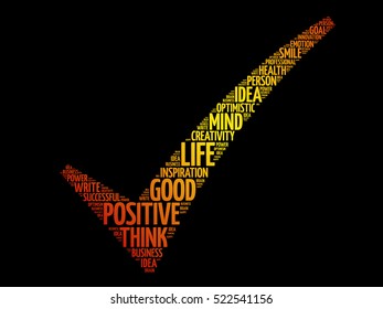 Colorful Positive thinking check mark, business concept words cloud