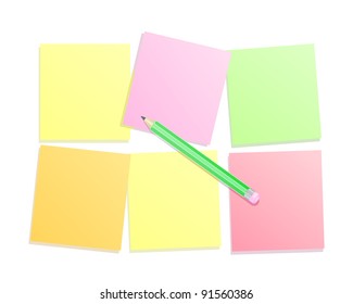 Colorful post paper note with pencil. Vector Illustration