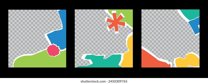 Plantilla de poste colorida con papel de textura recortada. Juego de Anuncio Grunge. Vector Plantilla.