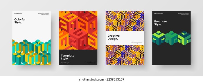 Colorful postcard A4 vector design concept bundle. Isolated mosaic hexagons front page layout collection.