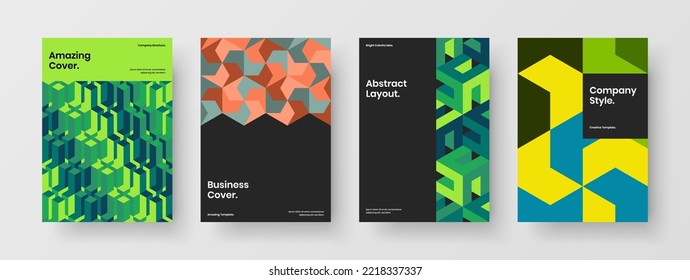 Colorful postcard design vector concept bundle. Isolated mosaic pattern annual report layout composition.