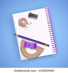 Colorful postcard in honor of back to school, Welcome back to school card with school supplies and stationery. Vector eps 10 illustration