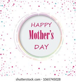 Colorful postcard with Mother's Day. Line design, pink glowing confetti, illustration on white background. For banner, flash, website title, postcard. Vector.