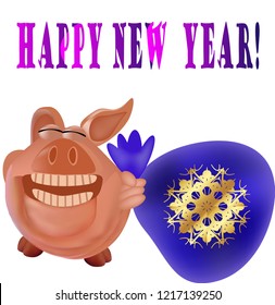 A colorful postcard with a pig happy new year greetings