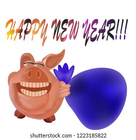 A colorful postcard with a pig happy new year greetings